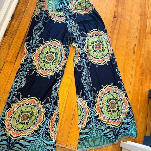 Boho Mandala Print Wide Leg Palazzo Pants - Navy & Multi - Picture 5 of 5